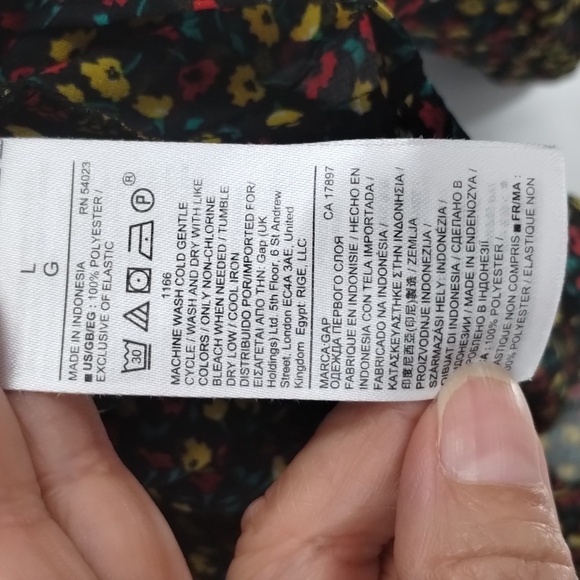 GAP blouse top sheer tiny floral black print large mock stretch collar f… - Picture 5 of 8